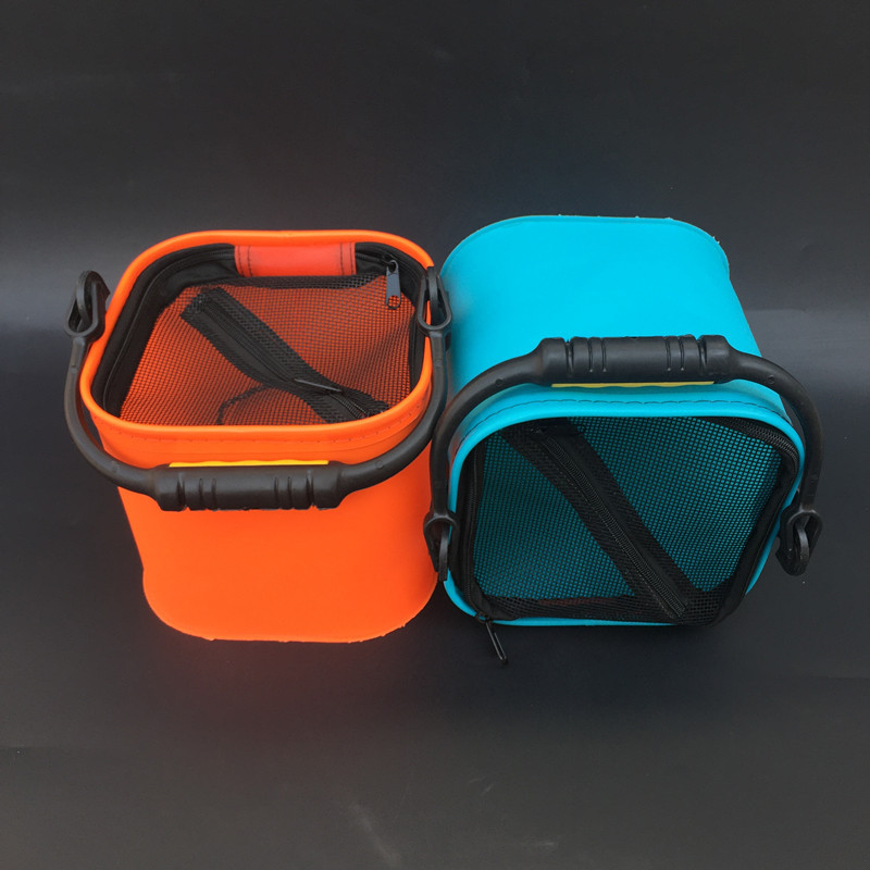 EVA materiāla makšķerēšanas spainis, saliekams un pārnēsājams dzīvajām zivīm ar sietu, elpojošs