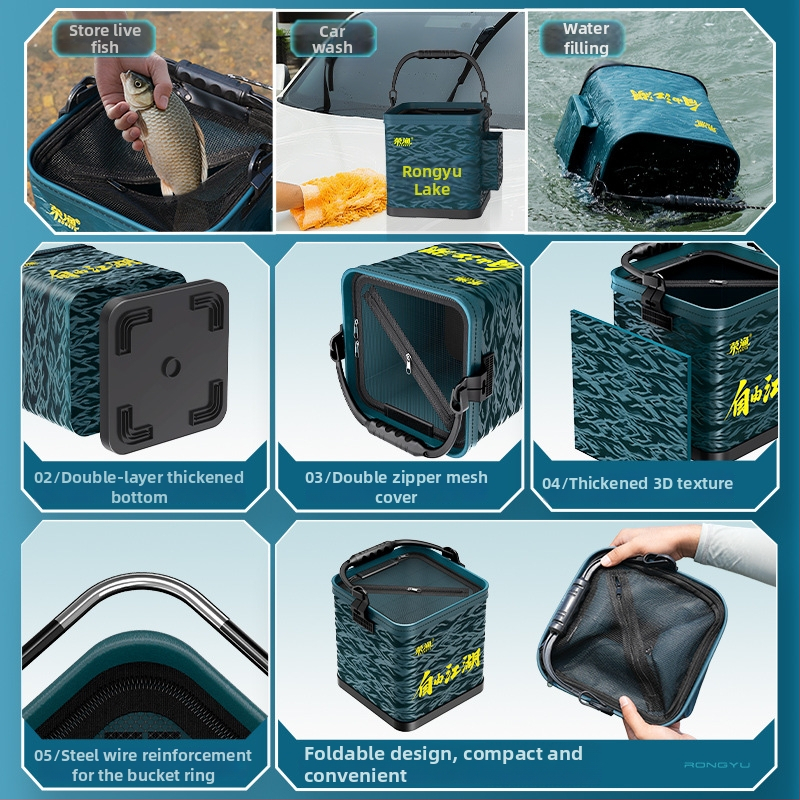 Pārnēsājams saliekams ūdens spainis dzīvajiem zivīm, EVA materiāls, āra zvejai