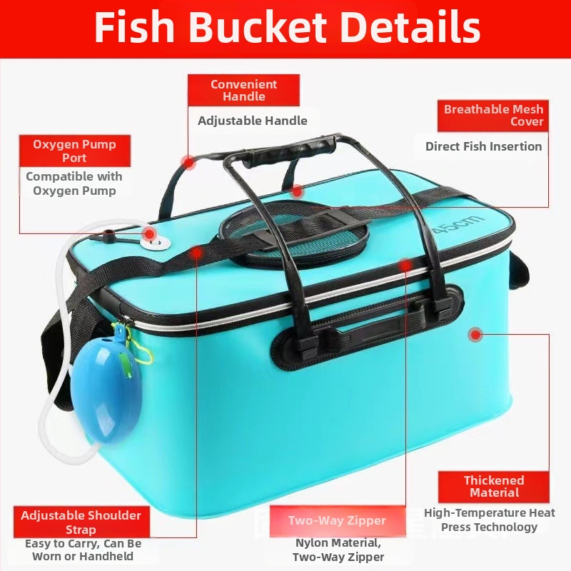 Saliekamā EVA tvertne dzīvajām zivīm, pastiprināta un daudzfunkcionāla (Materiāls: EVA; Kopējais svars: 1)