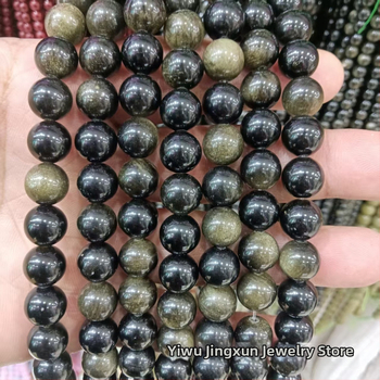Prirodne srebrne obsidijanske perle – 8 mm okrugle perle za DIY nakit, dijelovi za narukvicu
