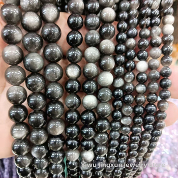 Prirodne srebrne obsidijanske perle – 8 mm okrugle perle za DIY nakit, dijelovi za narukvicu