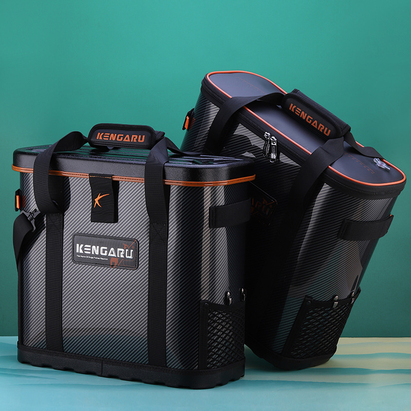 Kenglu Ciets zivju aizsardzības tverts – daudzfunkcionāla, viegla un pārnēsājama oksigēto dzīvo zivju tvertnes ar integrētu sēdvietu; Materiāls: PP; Kopējais svars: 2,8 kg