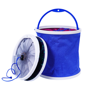 Găleată pentru pești vii din ABS cu capac plasă și frânghie, pliabilă, rotundă, portabilă