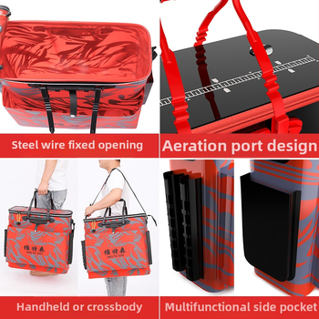 Gyvų žuvų kibiras žvejybai, sulankstoma EVA konstrukcija, sutirštintas dizainas, daugiafunkcinis žvejybos įrangos krepšys