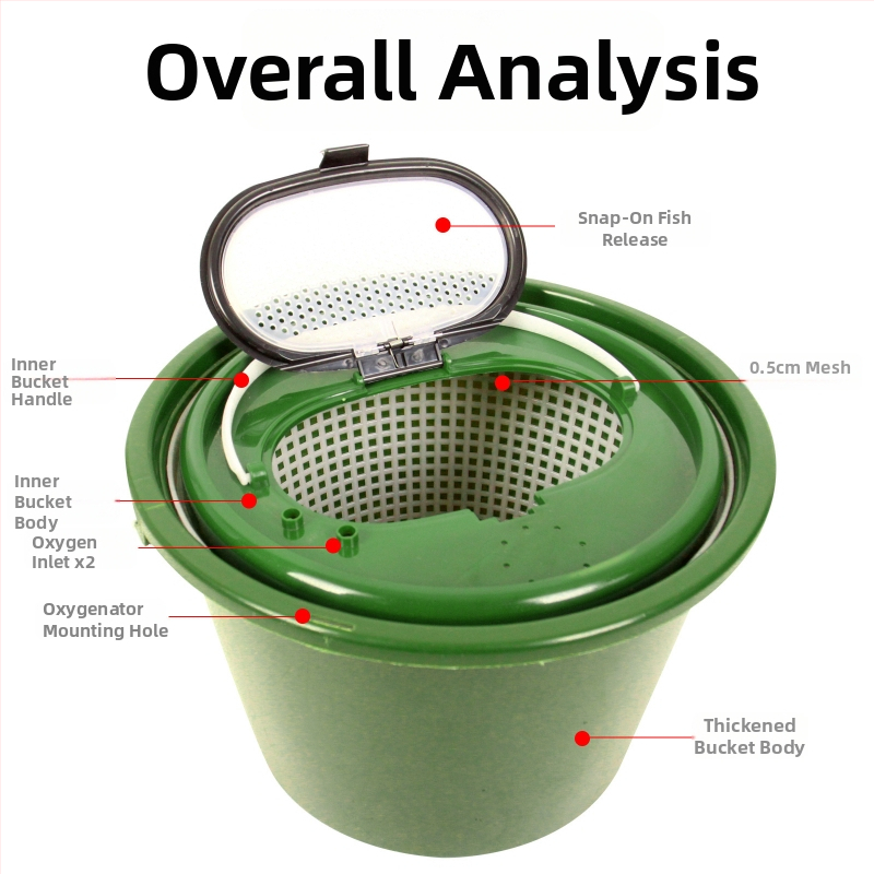 Vedro na ryby – jednovrstvový pevný plášť, viacúčelové, Hengchang, plast