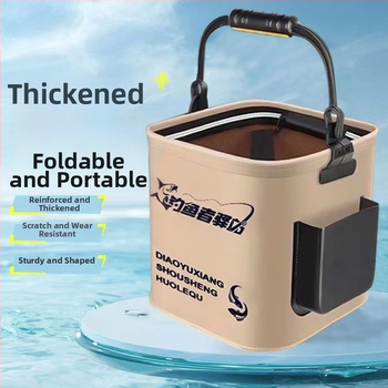 Daugiakomponentinė sulankstoma žvejybos kibiras, nešiojama lauko gyvų žuvų dėžė (Medžiaga: EVA; Talpa: 8L; Tinklelio dangtis 20 cm)