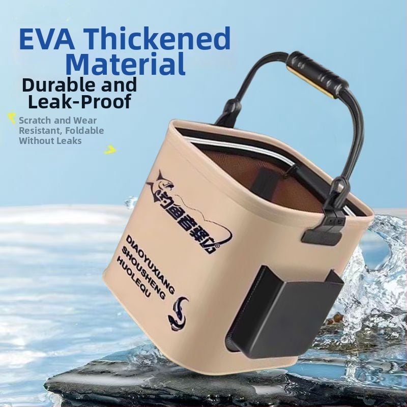 Daugiakomponentinė sulankstoma žvejybos kibiras, nešiojama lauko gyvų žuvų dėžė (Medžiaga: EVA; Talpa: 8L; Tinklelio dangtis 20 cm)