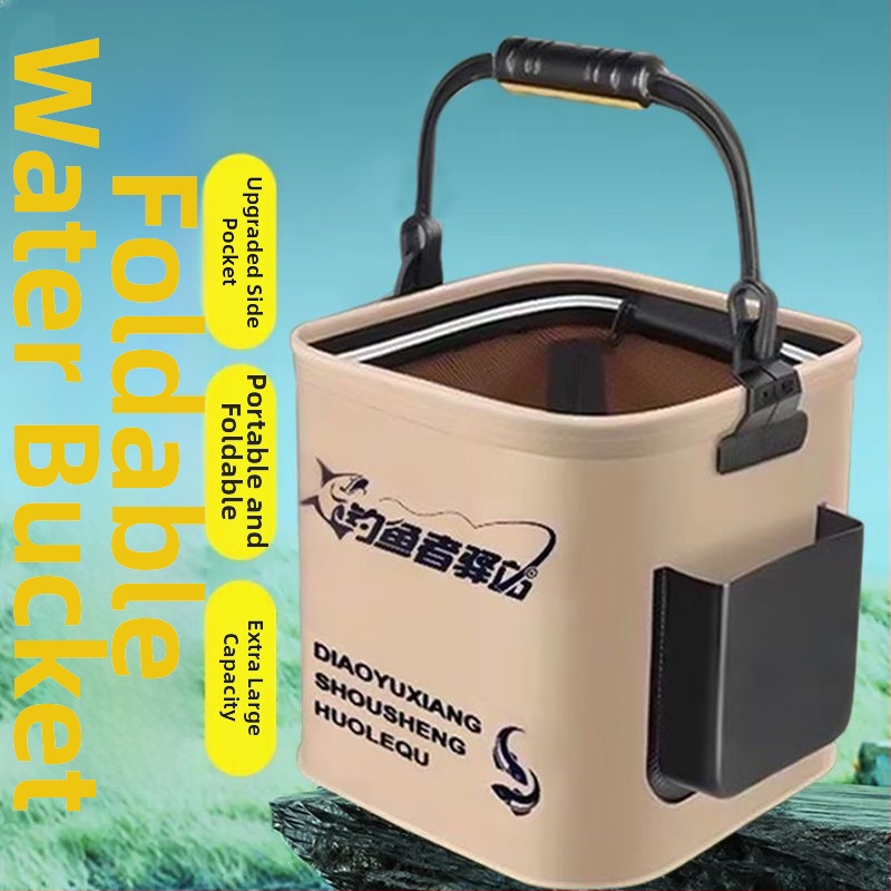 Viacúčelový skladací vedierko na ryby pre rybolov, prenosný vonkajší box na živé ryby (Materiál: EVA; Kapacita: 8L; Sieťový kryt 20 cm)
