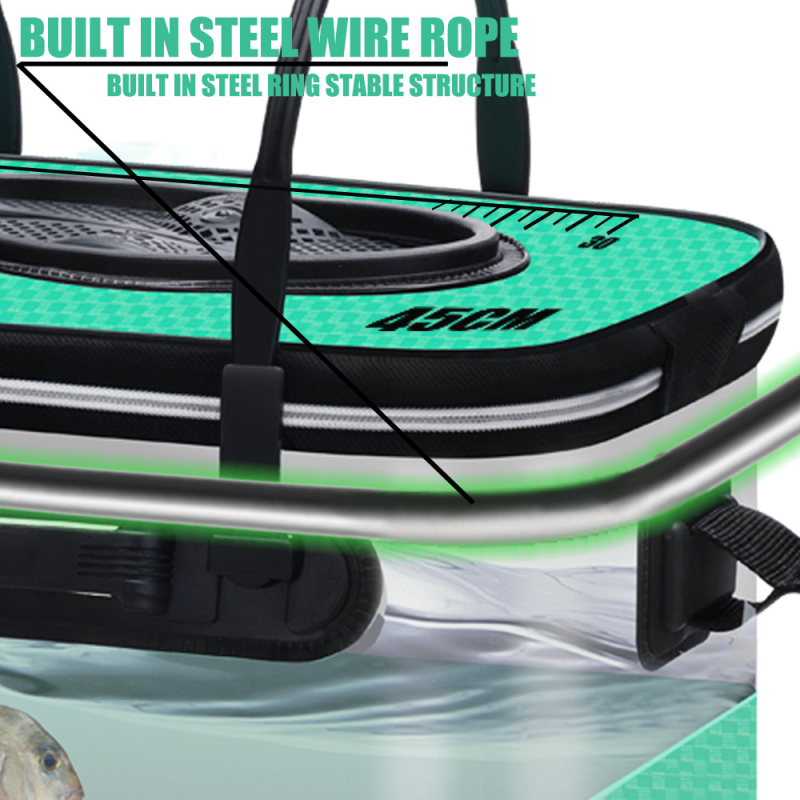 Sulankstomas žvejybos kibiras – EVA medžiaga, tinkamas gyviems žuvims, storesnės sienos