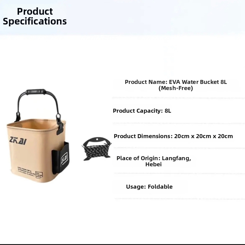 Sklopné vedro na vodu s sieťkou a bočným vreckom – EVA materiál pre vonkajšie použitie