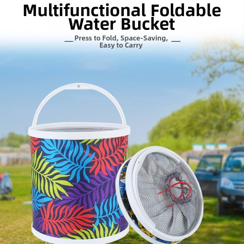 Sulankstomas vandens kibiras žvejybai su virve ir prieššuolio tinklu