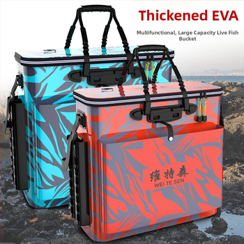 Gyvų žuvų kibiras su sulankstomu įrankių krepšeliu — EVA konstrukcija, daugiafunkcinis dizainas