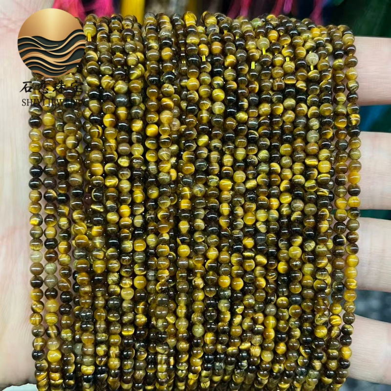 Prírodné guľaté korálky z tigroveho oka, roztrúsené pre DIY šperky, leštené; Materiál: Tigrovo oko; Spracovanie: rezanie, brúsenie, leštenie; Štýl: príroda