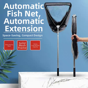 Trikampė žvejybos tinklas su teleskopine lazdele, integruota sulankstoma konstrukcija, nerūdijančio plieno tinklelis, gylis 30
