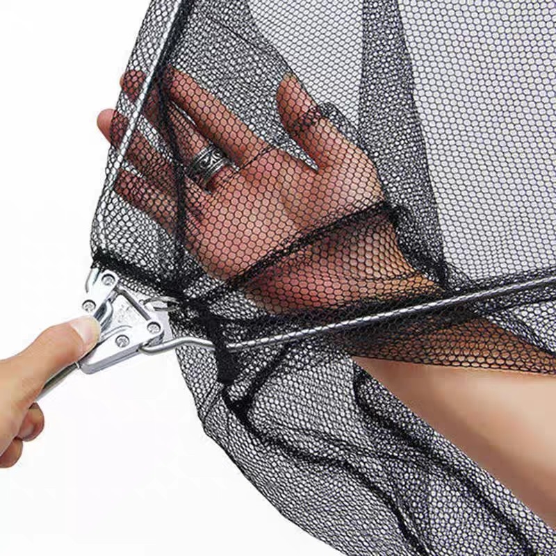 Trikampė žvejybos tinklas su teleskopine lazdele, integruota sulankstoma konstrukcija, nerūdijančio plieno tinklelis, gylis 30