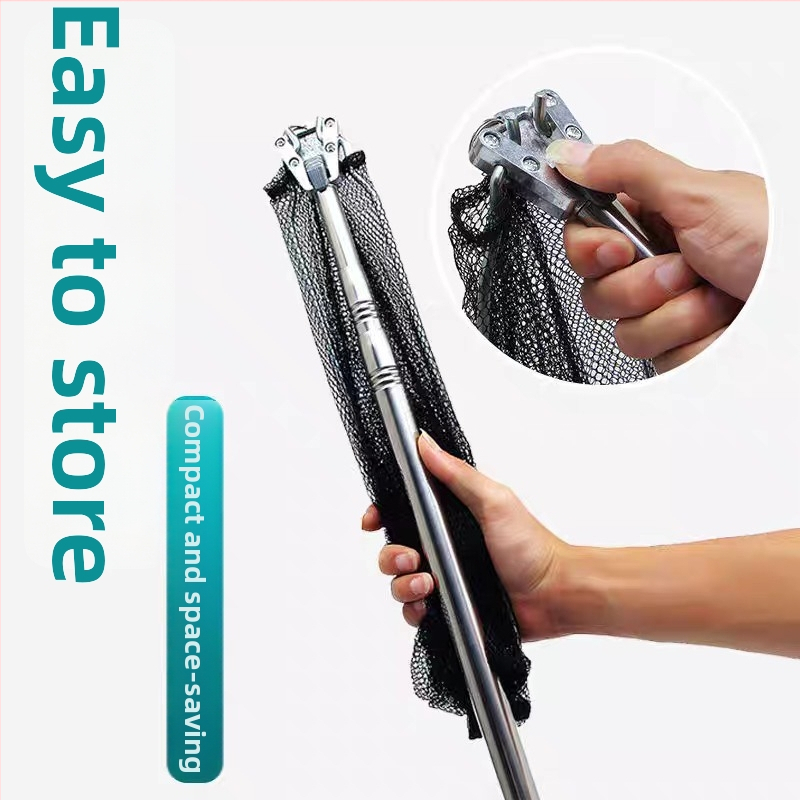 Trīsstūraina zvejas tīkla ar teleskopisku kātu, integrēta saliekama konstrukcija, nerūsējošā tērauda tīkls, dziļums 30