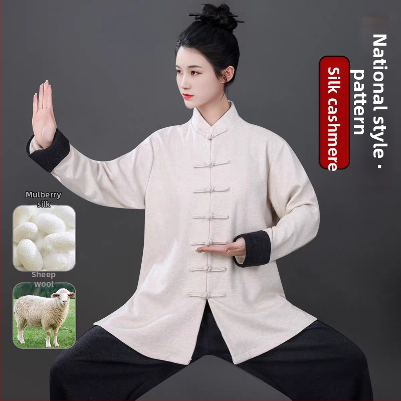 Unisex Taichi kostiumas rudens–žiemos sezonai, storinta poliesterio mišinio su šilku ir vilna, suaugusiems treniruotėms