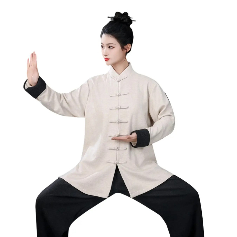 Tai Chi unisex súprava na jeseň-zimu z polyester-viskoza-spandex, s hodvábnymi a vlnenými detailmi, vhodná na praxi Tai Chi a bojových umení