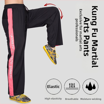 Wushu treniruočių kelniai, laisvas kirpimas, Taiji stilius, unisex, pavasario–rudens modelis, audinys: cheminių pluoštų mišinys, 82% nailonas.