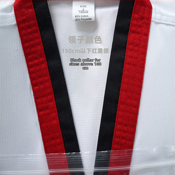 Taekwondo uniforma (vienkrāsains raksts, poliestera-kokvilnas audums, oderes kokvilnas maisījums, izcelsme: Qingdao, Šandongas reģions)