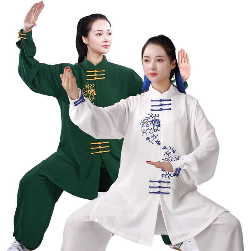 Vienos lyties Tai Chi siuvinėtas kostiumas, elastinis perlų medvilnės audinys, 75% poliesteris, ilgomis rankovėmis, suaugusiems
