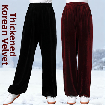 Unisex Tai Chi kelnės su fleece pamušalu, žibinto stiliaus, rudens–žiemos, skirtos kovos menams ir Tai Chi treniruotėms