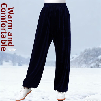 Unisex Tai Chi kelnės su fleece pamušalu, žibinto stiliaus, rudens–žiemos, skirtos kovos menams ir Tai Chi treniruotėms