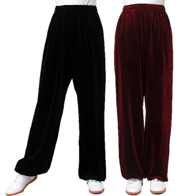 Unisex Tai Chi kelnės su fleece pamušalu, žibinto stiliaus, rudens–žiemos, skirtos kovos menams ir Tai Chi treniruotėms