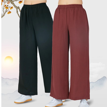 Tai Chi kelnės iš lino ir medvilnės, unisex, suaugusiems, kvėpuojančios, tiesaus kirpimo, ilgos, 50% lino