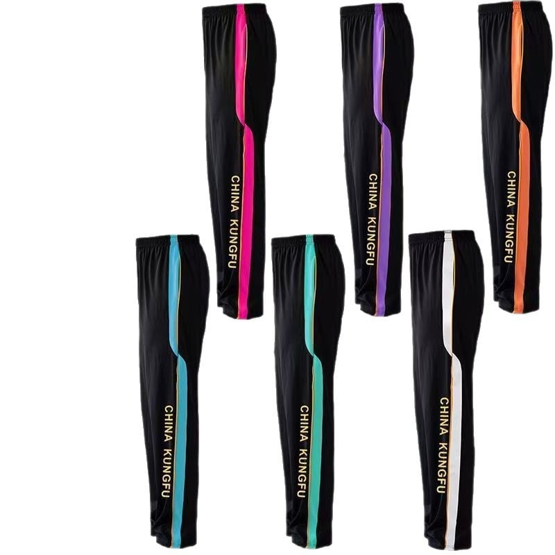 Suaugusiųjų unisex kovos menų treniruočių kelnės su didele elastika, pieno šilko audinys (polisteris 95%), tiesus kirpimas