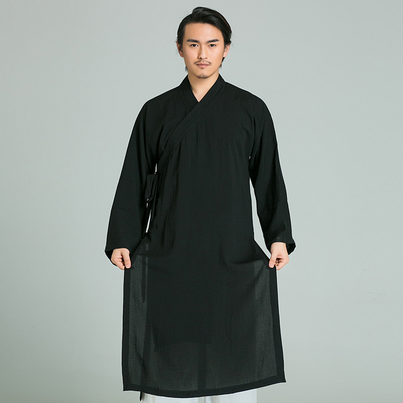 Vyrų Tai Chi lininis chalatas su lino pamušalu, vienos spalvos raštas