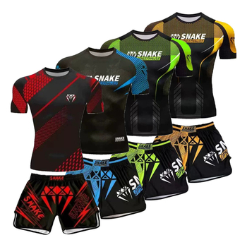 Suaugusiųjų Sanda treniruotės komplektas – unisex, dviejų dalių (trumpų rankovių marškinėliai ir šortai), 95% poliesteris su Lycra įdaila