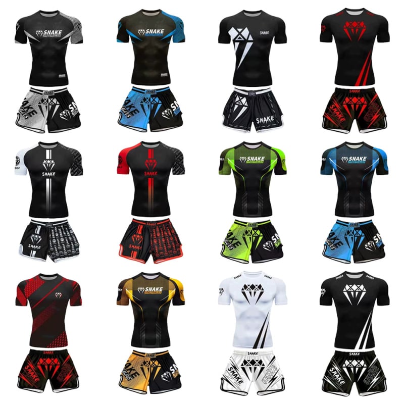 Suaugusiųjų Sanda treniruotės komplektas – unisex, dviejų dalių (trumpų rankovių marškinėliai ir šortai), 95% poliesteris su Lycra įdaila