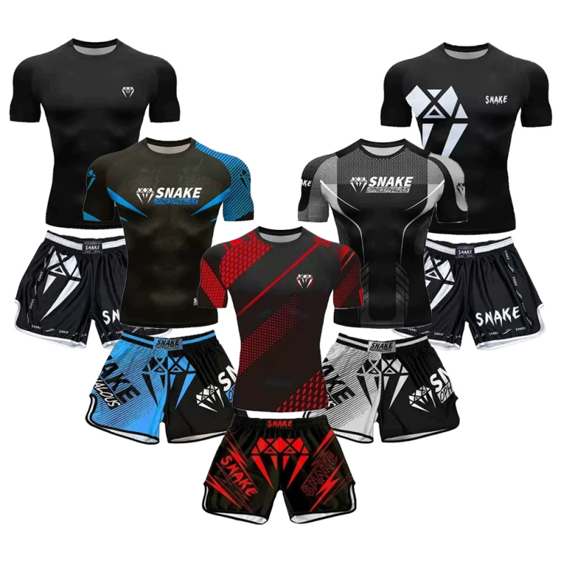 Suaugusiųjų Sanda treniruotės komplektas – unisex, dviejų dalių (trumpų rankovių marškinėliai ir šortai), 95% poliesteris su Lycra įdaila