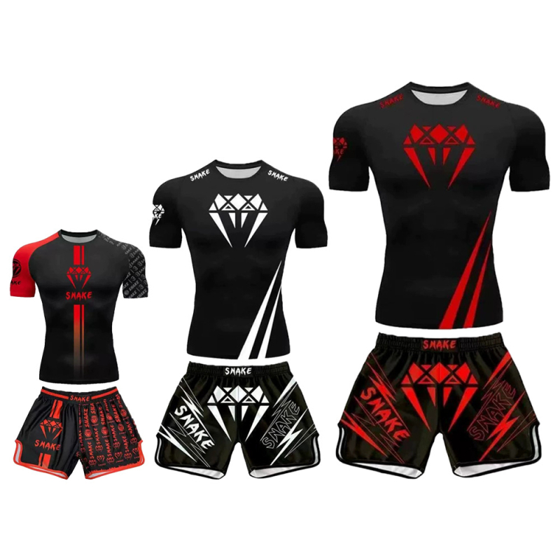 Suaugusiųjų Sanda treniruotės komplektas – unisex, dviejų dalių (trumpų rankovių marškinėliai ir šortai), 95% poliesteris su Lycra įdaila