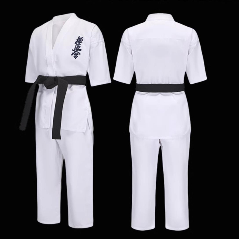 Unisex karate treniņu uniforma ar kokvilnas izšuvumu, garas piedurknes, poliester-kokvilnas audums, iekšējā odere no kokvilnas