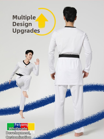 Taekwondo sacensību apģērbs – augsta elastība, Raksts: Broken Flowers, Pielāgota logo, 82% poliestera / 18% elastāns