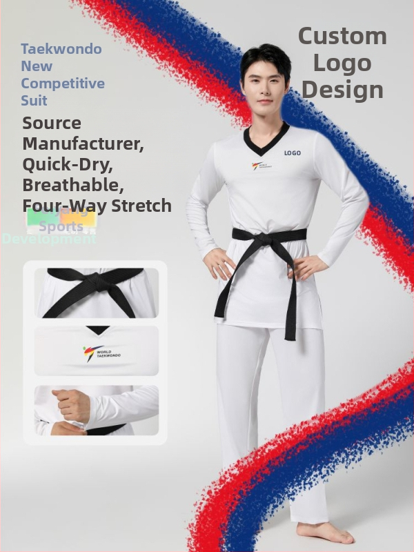 Taekwondo sacensību apģērbs – augsta elastība, Raksts: Broken Flowers, Pielāgota logo, 82% poliestera / 18% elastāns