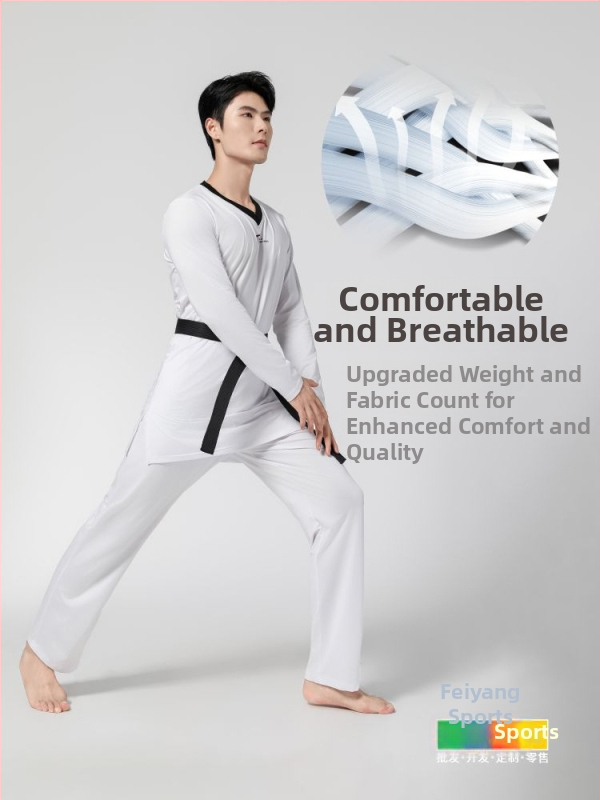 Taekwondo sacensību apģērbs – augsta elastība, Raksts: Broken Flowers, Pielāgota logo, 82% poliestera / 18% elastāns