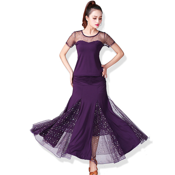 Set haljina za ballroom modern ples za praksu s sequin suknjom i širokim zamahujućim suknjom; Marka Yihuang; Materijal: Milk Silk; Glavni sastav tkanine: Poliester 95% + Elastan 5%; Namjena: plesni ballroom; Spol: Ženski