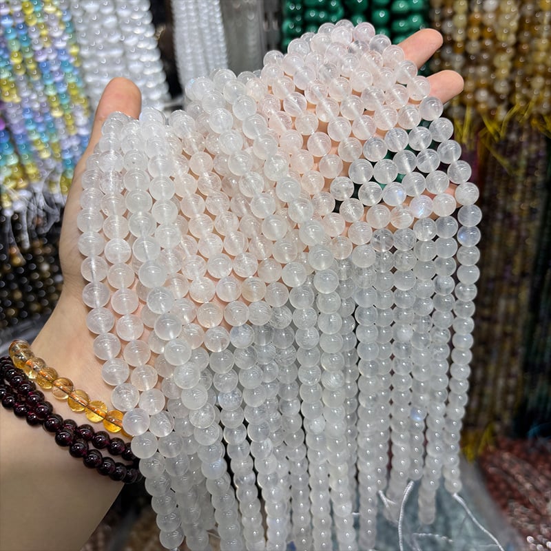 Mărgele rotunde din piatră lunară, libere, lustruite, componente semi-finite pentru bijuterii DIY, origine Guangzhou