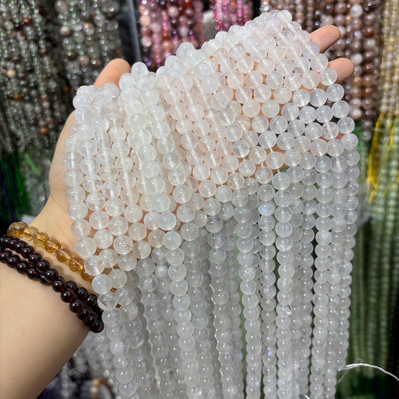 Mărgele rotunde din piatră lunară, libere, lustruite, componente semi-finite pentru bijuterii DIY, origine Guangzhou