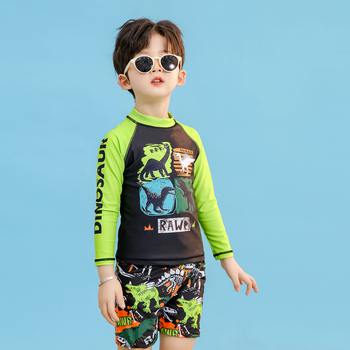 Παιδικό μαγιό για αγόρια με μακρύ μανίκι, προστασία από τον ήλιο, γρήγορο στέγνωμα, μοτίβο δεινοσαύρου; εξωτερικό ύφασμα πολυεστέρα 85%