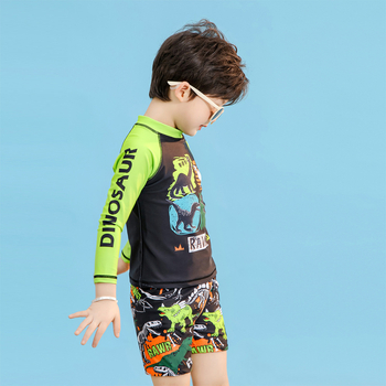 Παιδικό μαγιό για αγόρια με μακρύ μανίκι, προστασία από τον ήλιο, γρήγορο στέγνωμα, μοτίβο δεινοσαύρου; εξωτερικό ύφασμα πολυεστέρα 85%