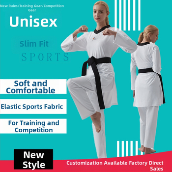 Taekwondo uniforma ar neilona ārējo audumu un 55% poliesteru, oderējums modal 100%.