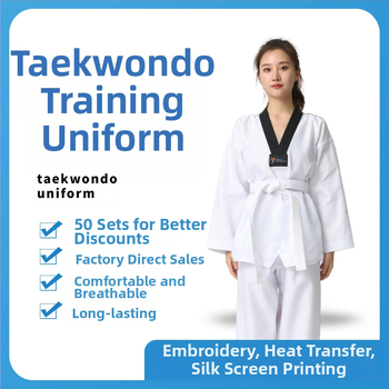 Taekwondo tērps bērniem un pieaugušajiem – elpojošs poliestera šķiedru maisījums, modeļi: svītras, rūtis, vienkrāsains, punkti, piemērots cīņas mākslu treniņiem