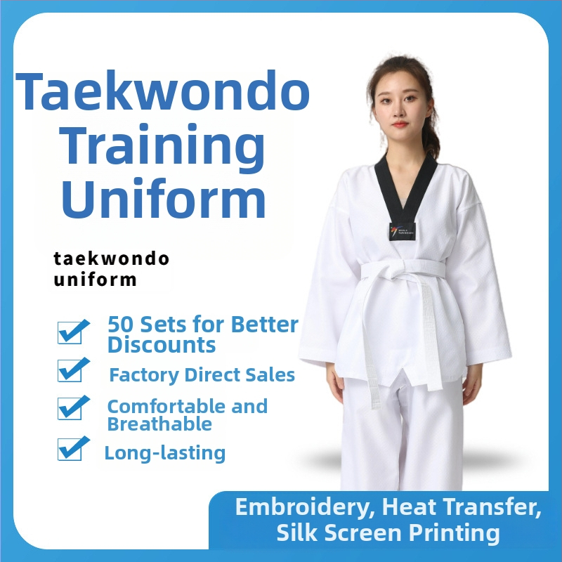 Taekwondo tērps bērniem un pieaugušajiem – elpojošs poliestera šķiedru maisījums, modeļi: svītras, rūtis, vienkrāsains, punkti, piemērots cīņas mākslu treniņiem