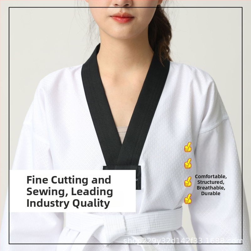 Taekwondo tērps bērniem un pieaugušajiem – elpojošs poliestera šķiedru maisījums, modeļi: svītras, rūtis, vienkrāsains, punkti, piemērots cīņas mākslu treniņiem