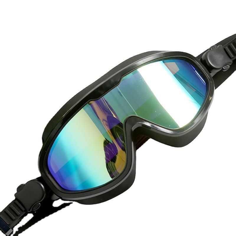 Suaugusiųjų plaukimo akiniai su plačiu matymo lauku ir didelėmis lęšiais, PVC medžiaga, atsparūs vandeniui ir prieš rasojimą