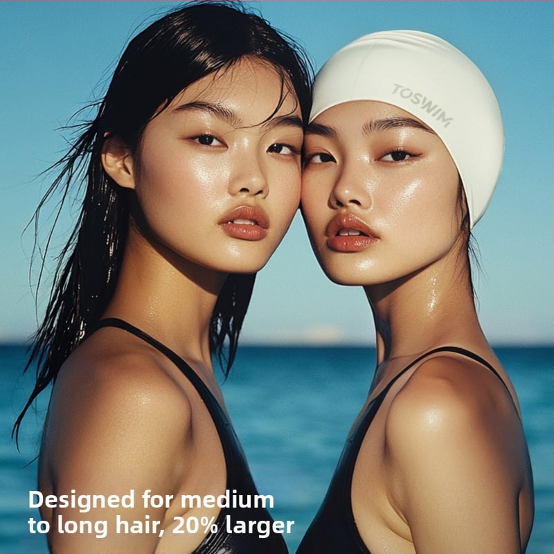Silikoninė plaukimo kepurė, vandeniui atspari, ilgų plaukų, didelis galvos apimtis, ausų apsauga
